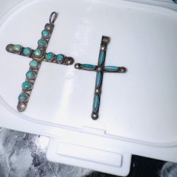 Antique Navajo Silver Cross Pendants 1.5in & - 1 Inch  
