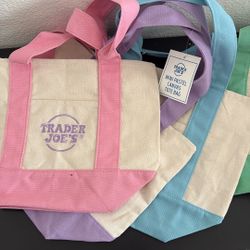 Trader Joe's Mini Pastel Canvas Tote Bag Set Of 4 Colors New