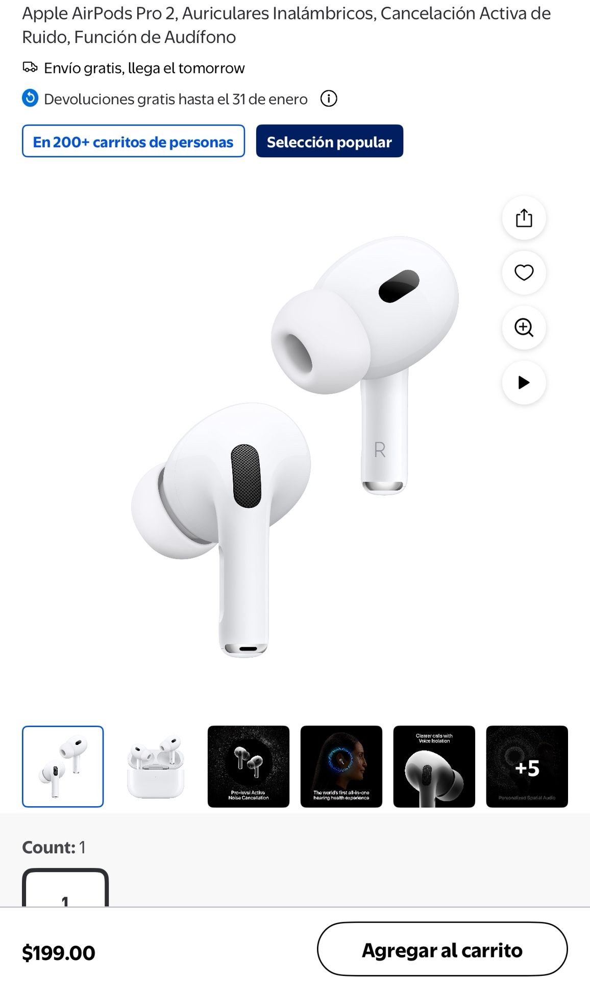 Audífonos Apple AirPods Pro 2, Auriculares Inalámbricos, Cancelación Activa de Ruido, Función de Audífono