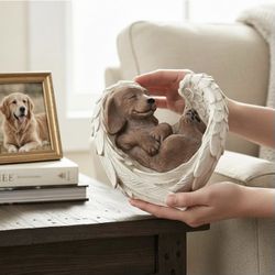 Dog Memorial Angel Statue – Sleeping Golden Retriever in Wings