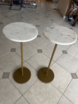 Round Metal Martini Table with Marble Top, Gold Finish & White