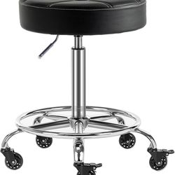 Set of 2, Lockable Rolling Stool with Noiseless Rubber Wheels & Footrest - Adjustable Swivel Stool Chair for Kitchen, Medical, Workshop, Salon, Tattoo