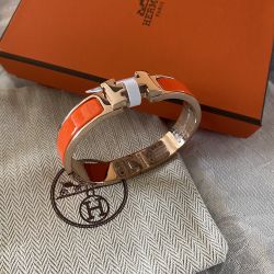Hermes Classic H Clasp Orange Enamel Bracelet 
