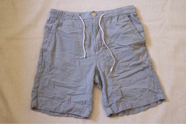 Zara Men's Size M Blue Gray Linen Blend Drawstring Shorts Elastic Waist 30"