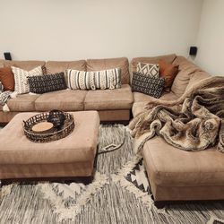Tan microfiber sectional