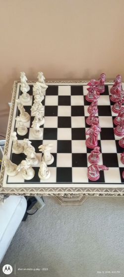 Antique, Checker Board Marble Chess - Set
