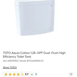 TOTO Aquia Cotton 1.28 -GPF Dual -Flush High Efficiency Toilet Tank $100