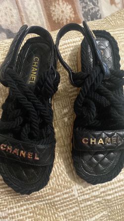 7"Chanel Black Rope Wedge Sandals