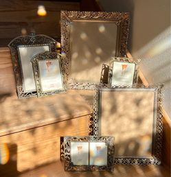 Set of 6 Vintage Ornate Gold-Toned Floral and Filigree Scroll Picture Frames