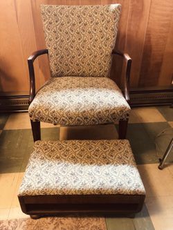 Vintage Upholstered Chair and Footstool