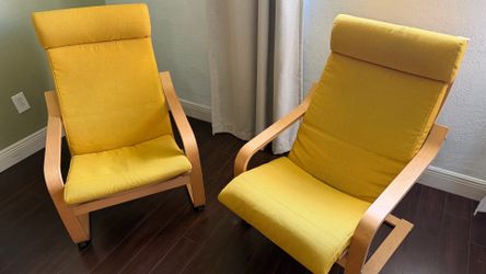 Pair of IKEA Poäng Armchairs – Yellow/Mustard & Birch