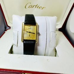 Cartier Tank Vermeil "Discor" sunburst guilloché dial