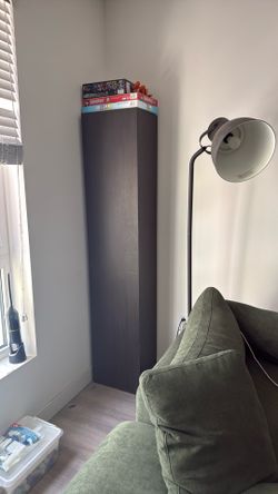 Lamp and book shelf brown and black