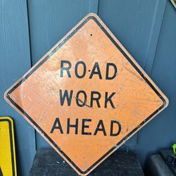 Authentic Street Traffic Road Sign (Road Work Ahead) 31” X 31” Orange Meta