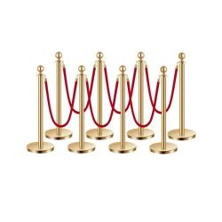 Stanchions and Velvet Ropes 8Pcs, Hollow Base with Stainless Steel Post, 6 Red Velvet Ropes and Posts, Crowd Control Barriers Gold Stanchions, Red Car