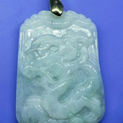 Burmese icy Type A Jadeite Jade Pendant Lucky Zodiac Dragon.
