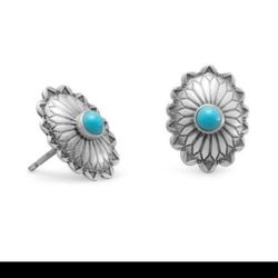 Oxidized Turquoise Concho Stud Earrings