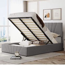 Upholstery Full Bed Frame With Storage Underneath Grey