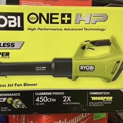 RYOBI ONE+ HP 18V Brushless Whisper Series 130 MPH 450 CFM Cordless Battery Leaf Blower (Tool Only) 