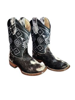 Rock'em Kids Cowhide Cowboy Boot - Black/White 13