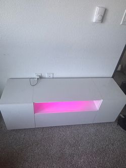 White TV Stand with LED Lights – For Sale!