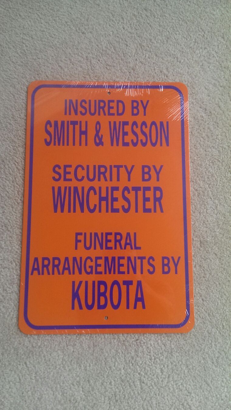 Funeral arrangements by kubota no trespassing metal sign