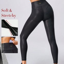 Foiled leather pu leather faux leather high waist leggings yoga pants gym pants