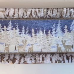 Deer in Snow Birch Forest Tray Wall Decor Collage