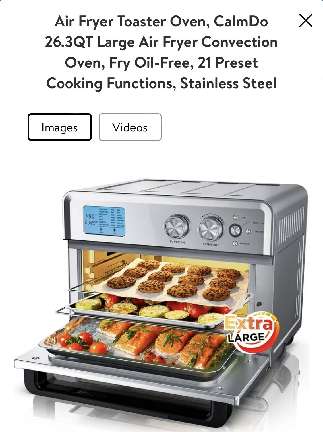 Air Fryer Toaster Oven, CalmDo 26.3QT Large Air Fryer Convection Oven, Fry Oil-Free, 21 Preset Cooking Functions, Stainless Steel
