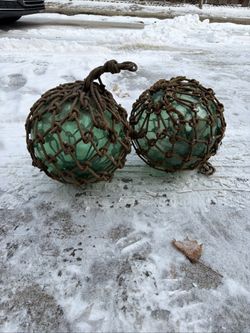 Vintage Green Glass Fishing Floats – Set of 2