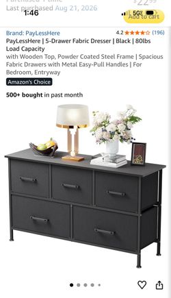 NEW 5drawer fabric dresser black from Amazon