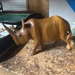 Hand Carved Wooden Rhinoceros Vintage With A Tag On It $5  Cash From Kenya Africa