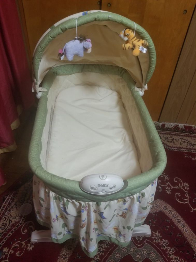 Baby crib and baby swing and step and play
