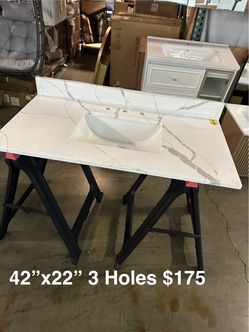 New 30”/36”/42”/48” Quartz White Rectangular Single Sink Bathroom Vanity Top in Calacatta River Center Left Right Available  Start at 125$