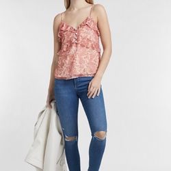 Express Pink Paisley Ruffel Camisole 