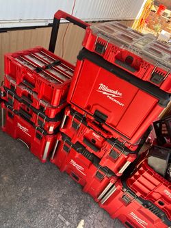 Milwaukee tools and packout boxes