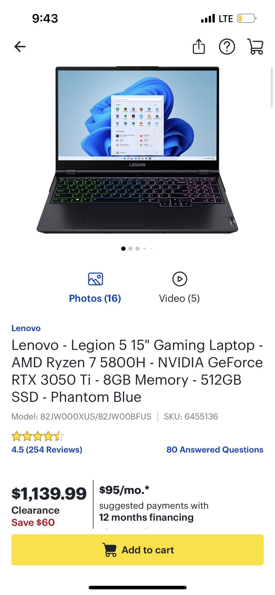 Lenovo Legion 5 Gaming laptop