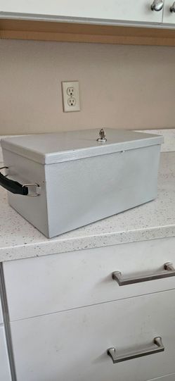 Gray Metal Lockbox with Handle