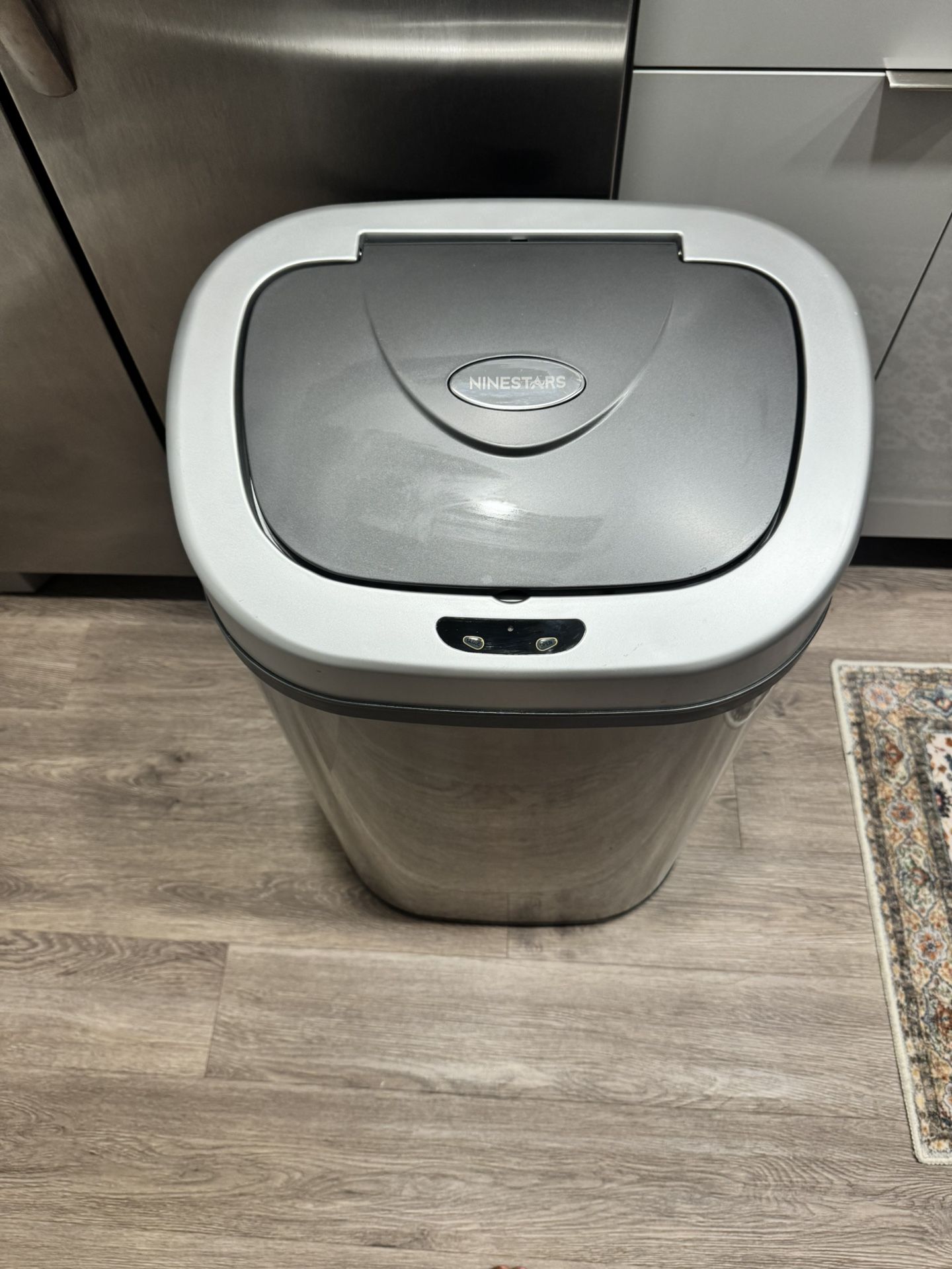 Automatic Trash Can with Lid, Hands-Free, Stainless Steel, D-Shaped 80 l, 2 Bins