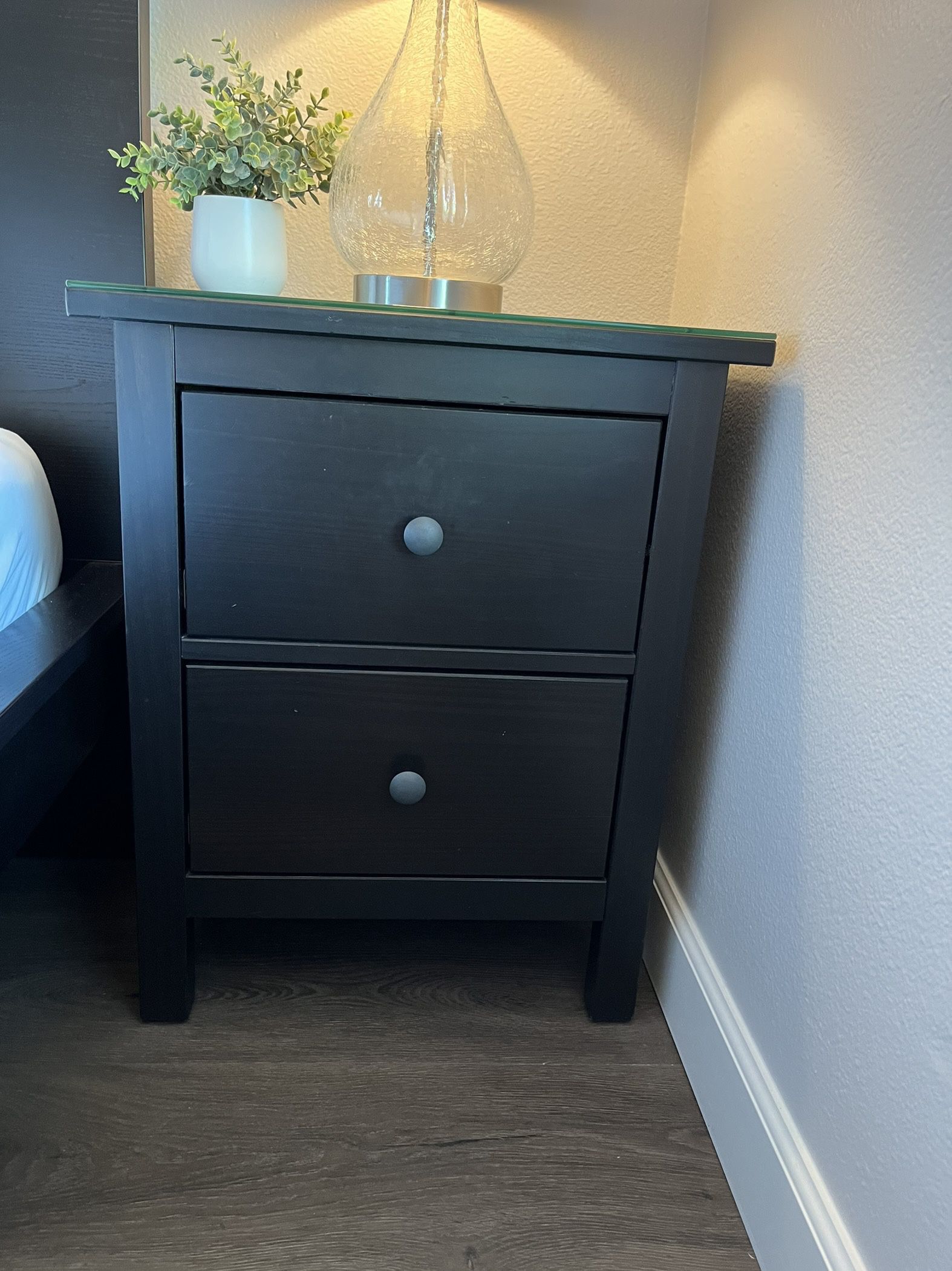 Black Nightstand Night stand with glass top