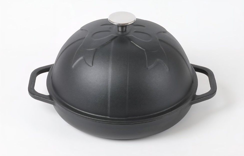 HAWOK Cast Iron Bread Oven with Cloche Lid, Dia.9.8inch/25cm, 1.5qt, Sourdough Baking Pan, Pre-seasoned Black