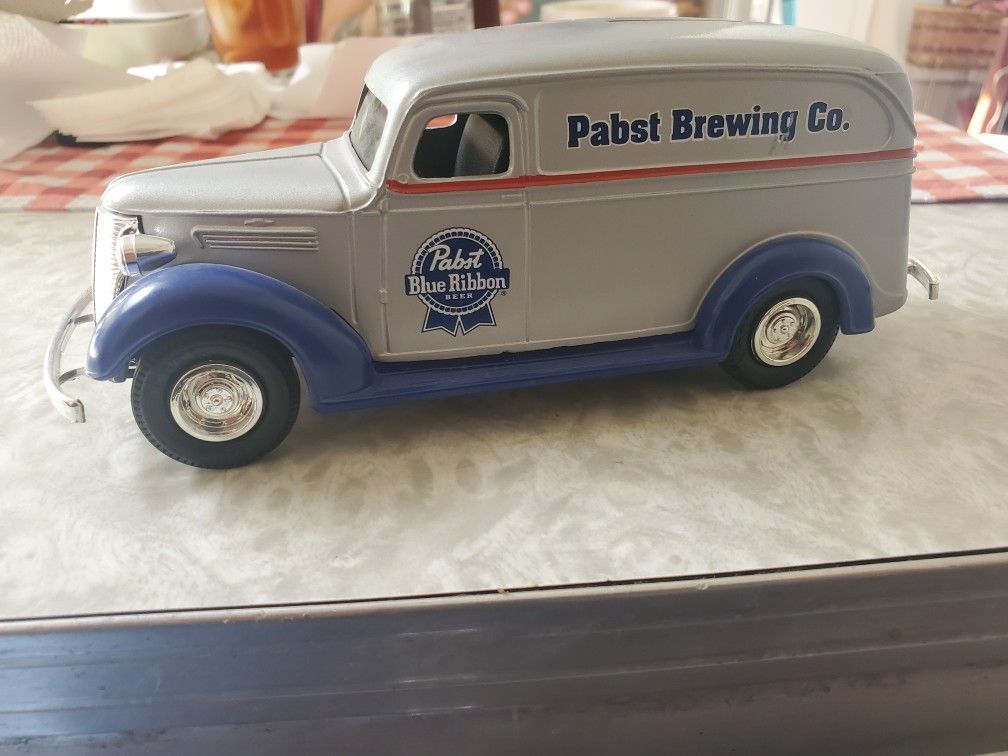 Pabsts blue ribbon steel Toy piggy bank