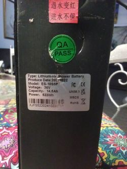 36V 14.5Ah Lithium-Ion E-Bike Battery ES-10S5P