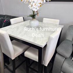 Beautiful Faux Marble Counter Height Dining Set