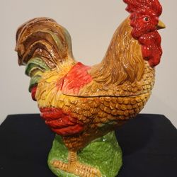 Vintage Sakura Hand Painted Porcelain Rooster Cookie Jar 
