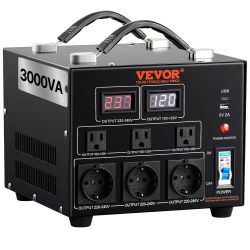 121#Power Converter, 3000W, Durable Step Up/Down Unit, Switches between 110V and 220V, Includes US and EU Outlets plus 5V USB, CE Approved