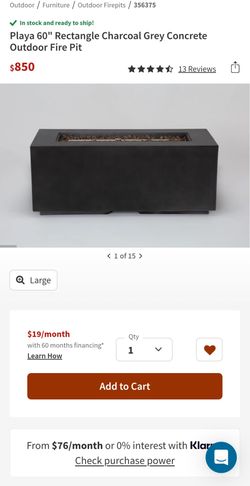Playa 60" Rectangle Charcoal Grey Concrete Outdoor Fire Pit