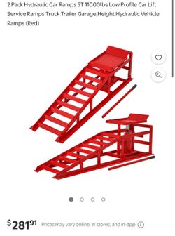 Pack Hydraulic Car Ramps 5T 11000lbs Low Profile Car Lift Service Ramps Truck Trailer Garage,Height Hydraulic Vehicle Ramps (Red)