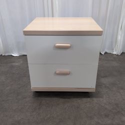 Light Wood and White Two-Drawer Nightstand