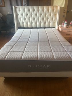 Queen Nectar Mattress + Upholstered Bed Frame + Tufted Headboard – $170 OBO